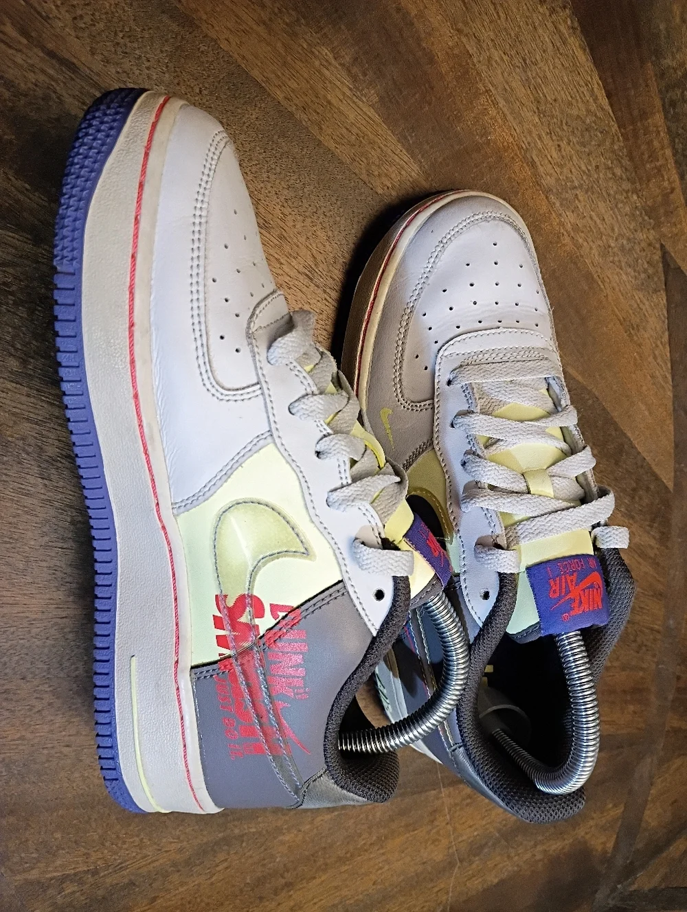 Nike Air Force 1 LV8 2 GS “Double Swoosh / Just Do It” Gray Volt Blue Sneakers Y